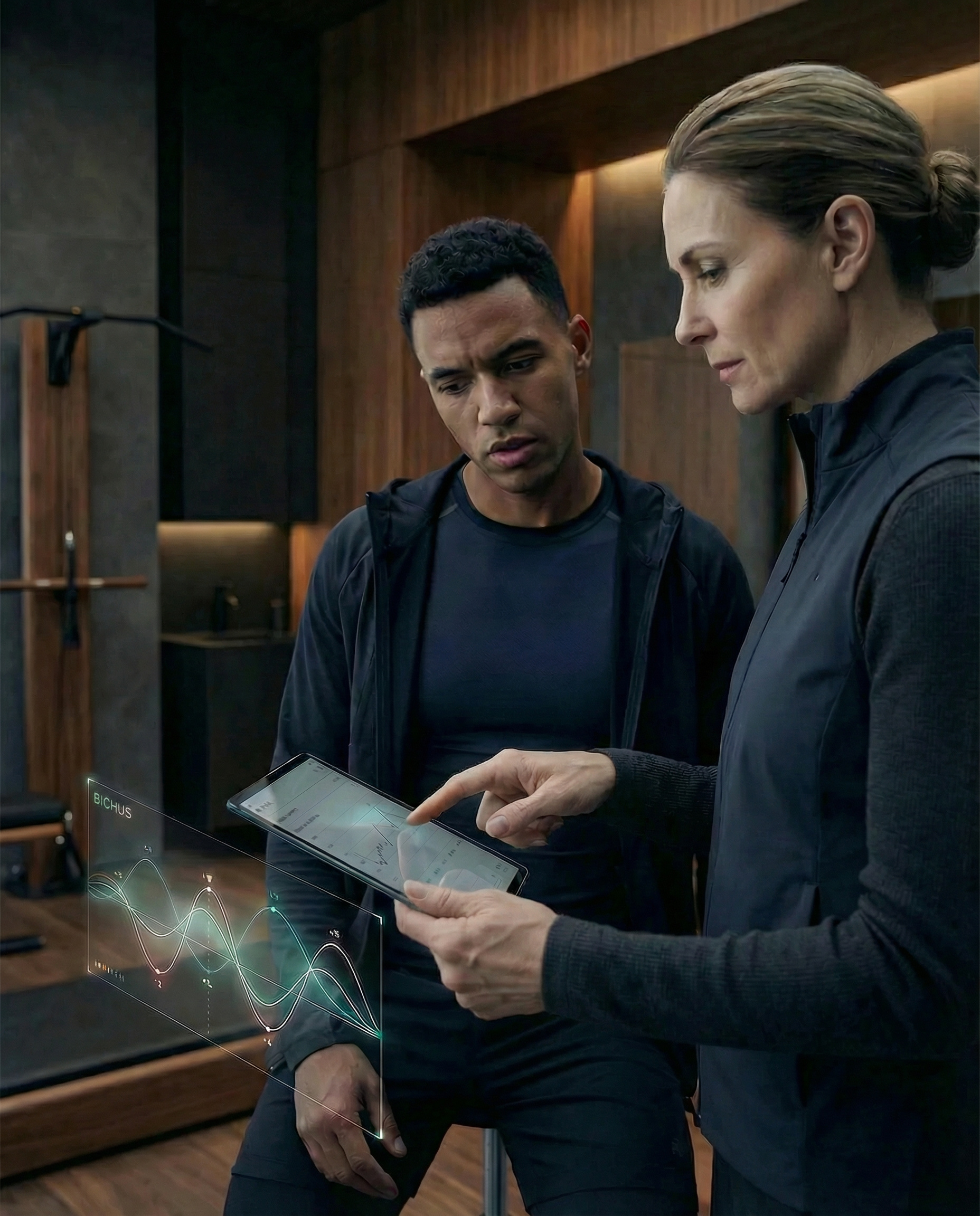 Coach and client reviewing physiological data