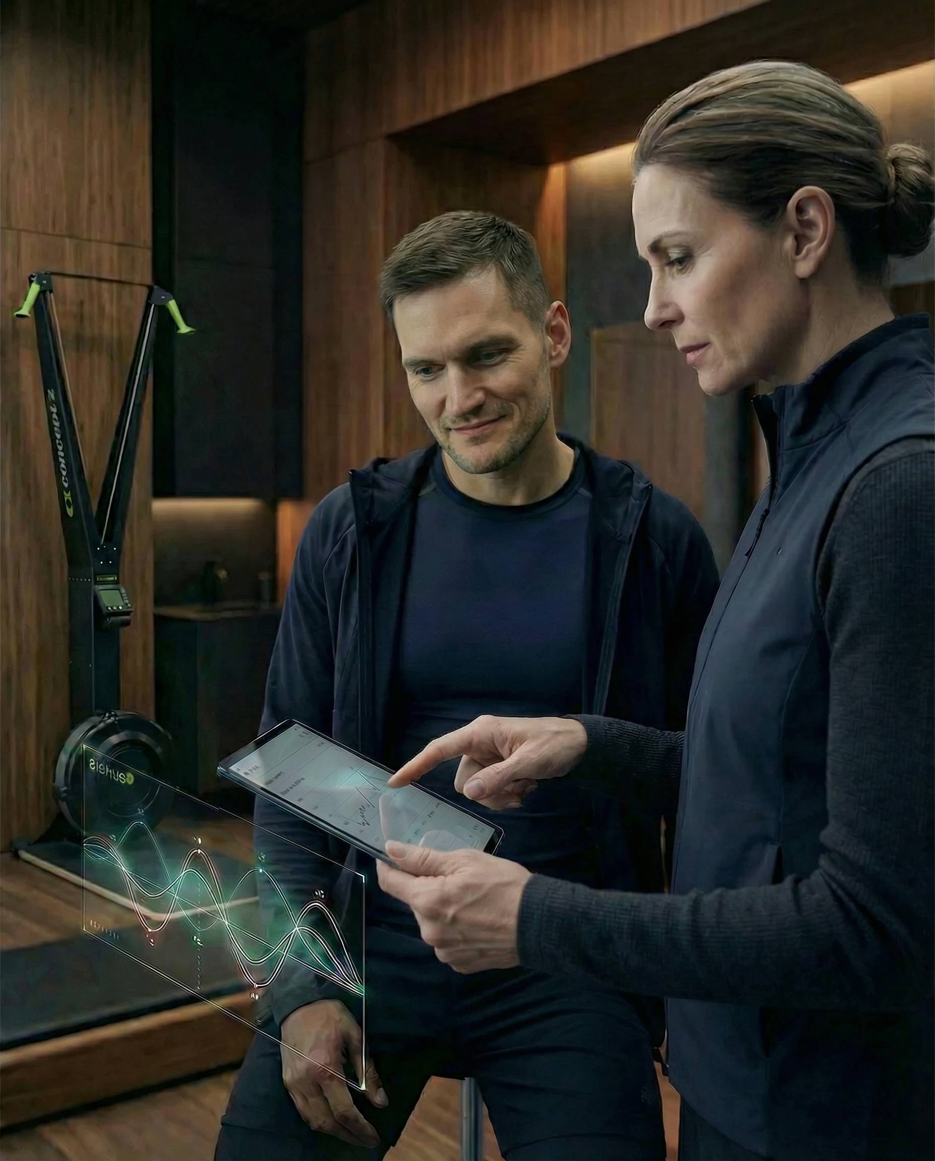 Coach and client reviewing physiological data