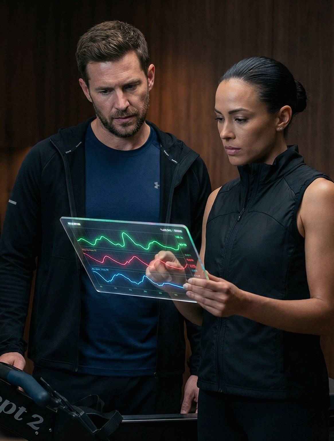 Coach and client reviewing physiological data